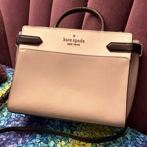 kate spade gray, black, and white satchel handbag